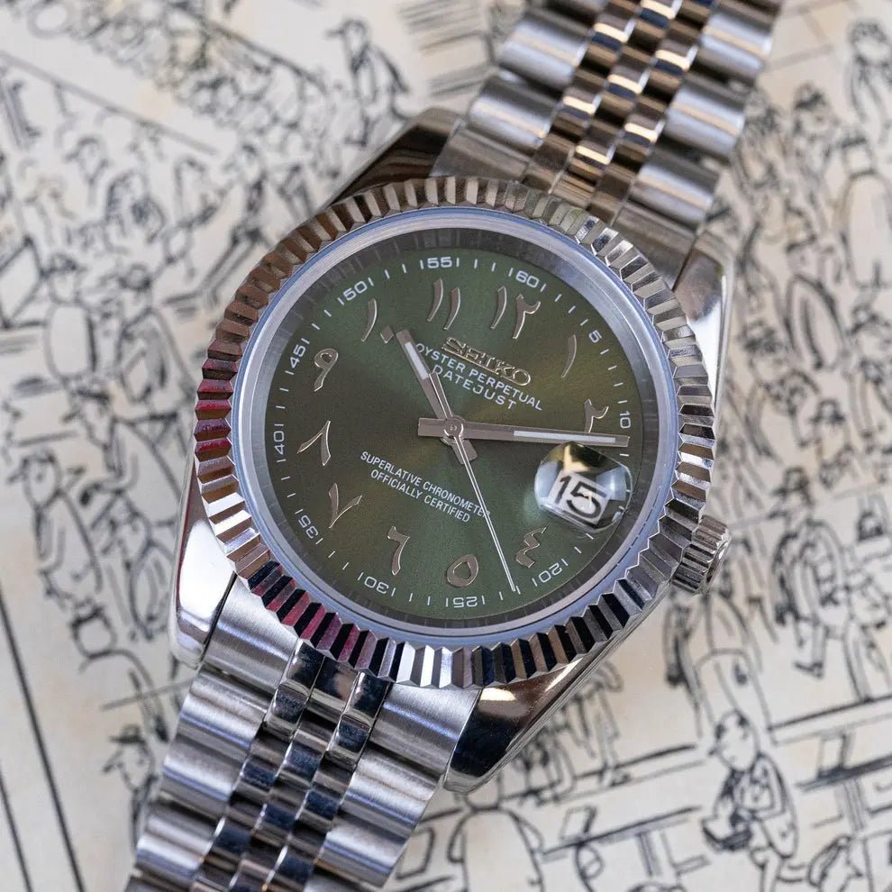 Seiko Mod Datejust Arabic | Olive - TWTwatches