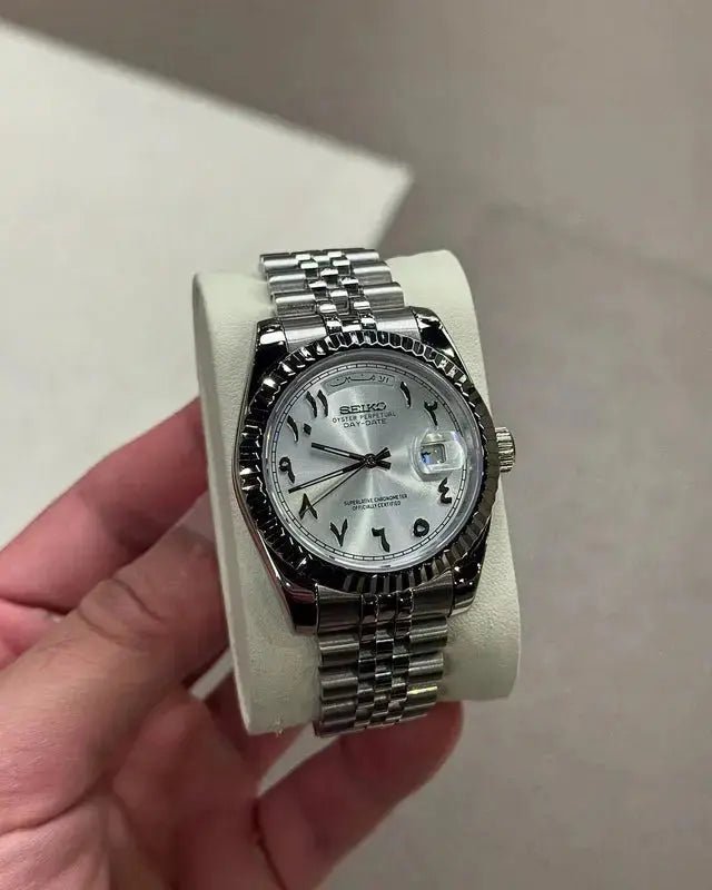 Seiko Mod Day Date Arabic | White - TWTwatches