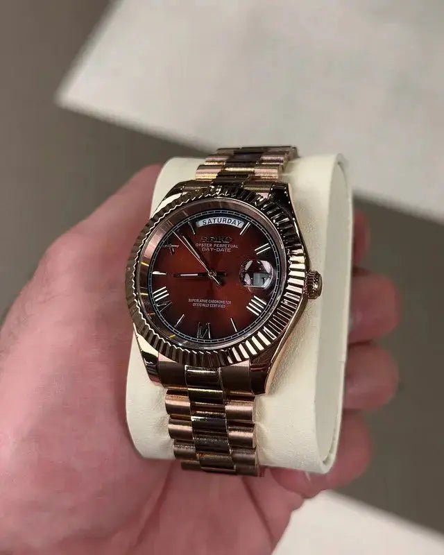 Seiko Mod Day Date Roman | Rose Gold - TWTwatches