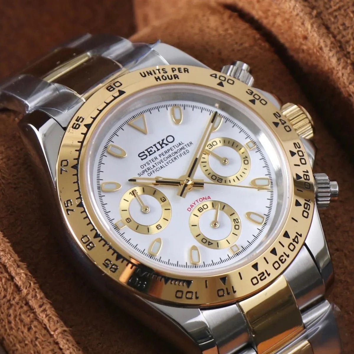 Seiko Mod Daytona Silver | Gold - TWTwatches