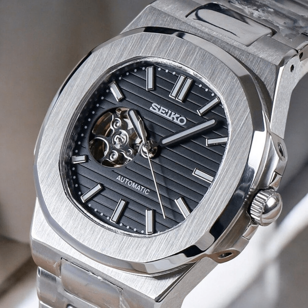 Seiko Mod Nautilus Open Heart | Black - TWTwatches