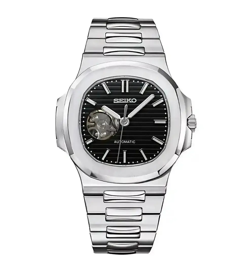 Seiko Mod Nautilus Open Heart | Black - TWTwatches