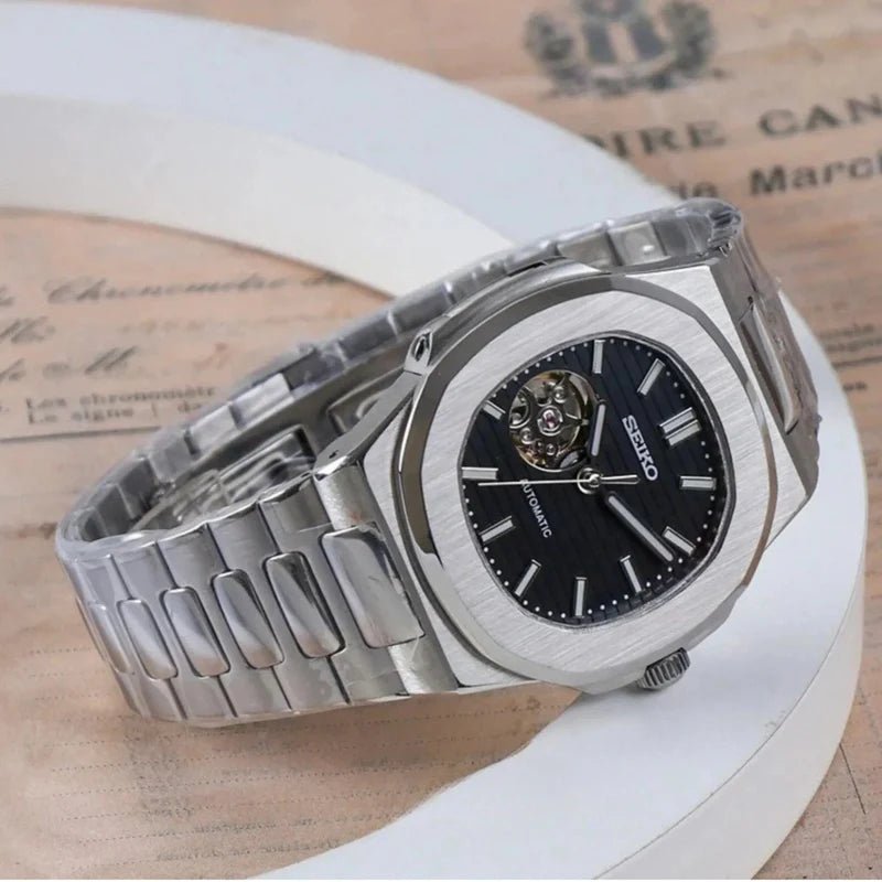 Seiko Mod Nautilus Open Heart | Black - TWTwatches