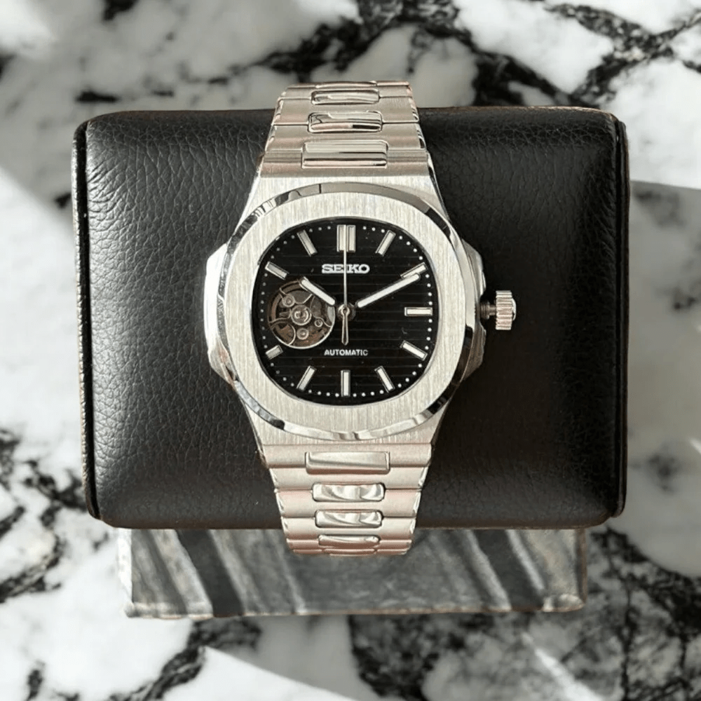 Seiko Mod Nautilus Open Heart | Black - TWTwatches