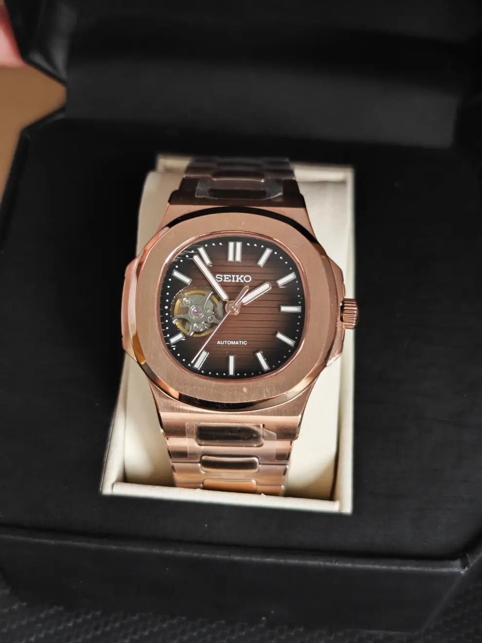 Seiko Mod Nautilus Open Heart | Rose Gold - TWTwatches