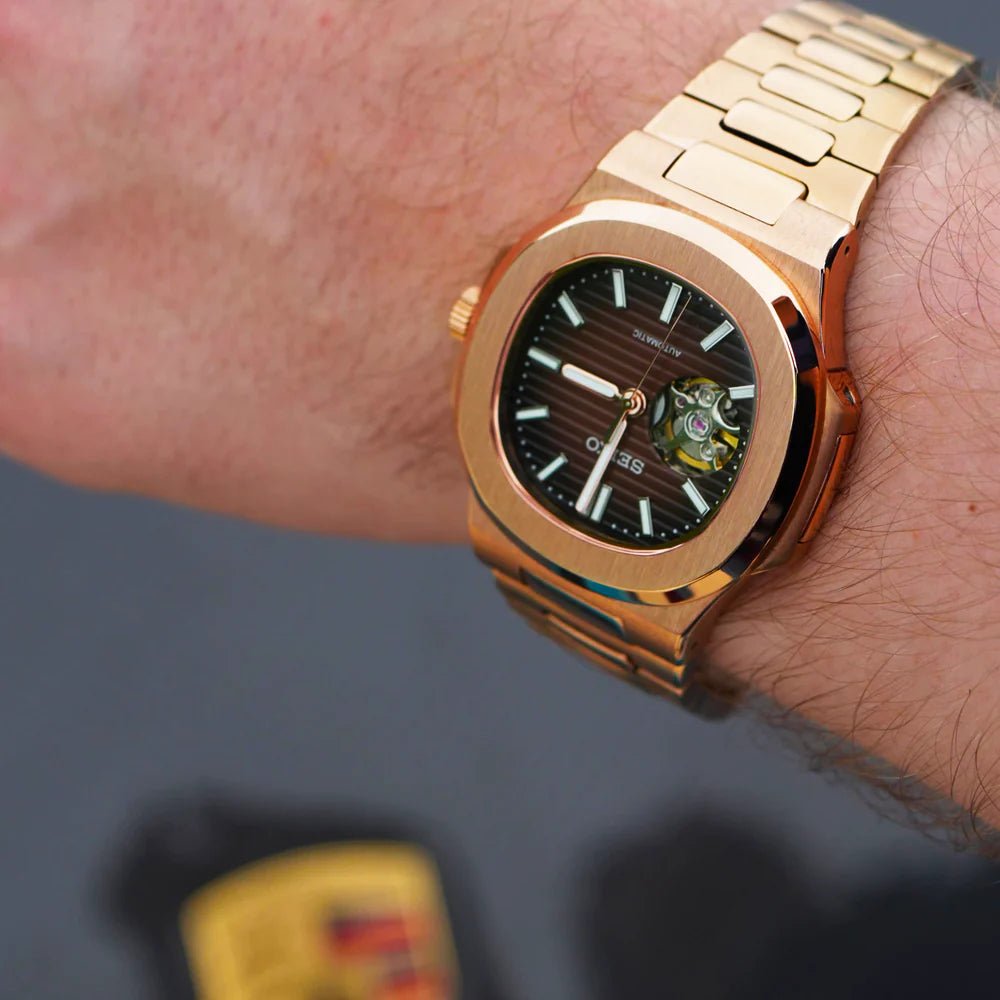 Seiko Mod Nautilus Open Heart | Rose Gold - TWTwatches