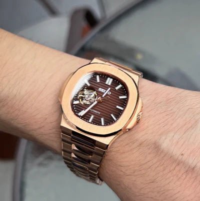 Seiko Mod Nautilus Open Heart | Rose Gold - TWTwatches