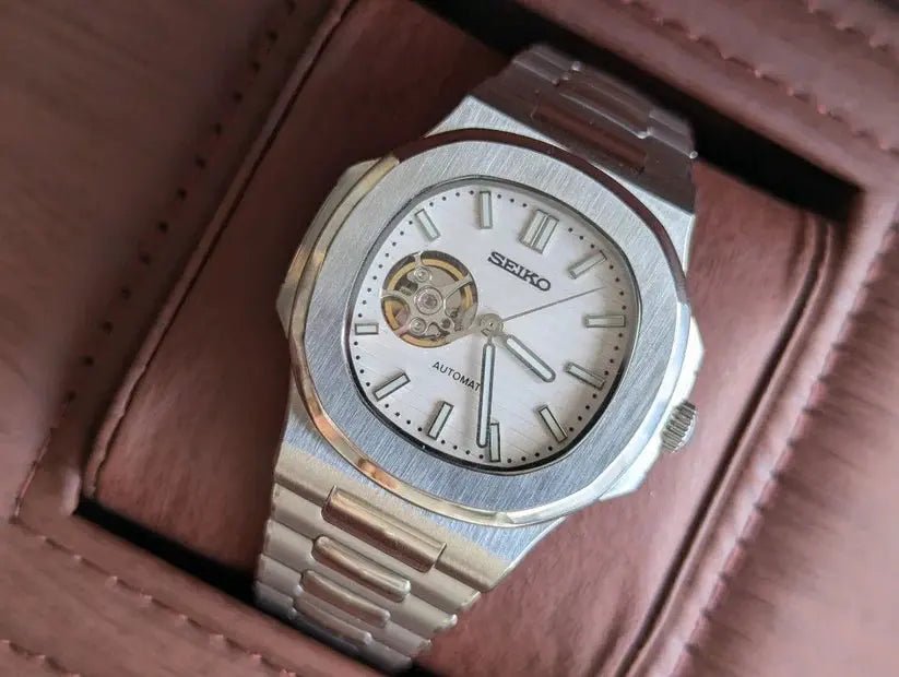 Seiko Mod Nautilus Open Heart | White - TWTwatches