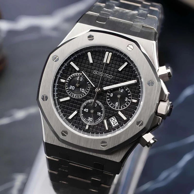 Seiko Mod Royal Oak Chrono | Black - TWTwatches