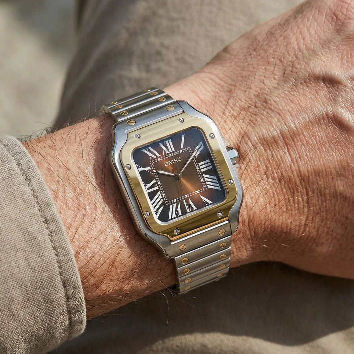 Seiko Mod Santos Gold | Brown - TWTwatches