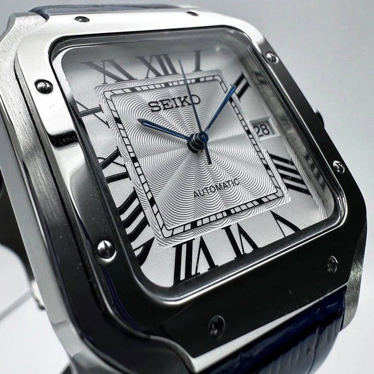 Seiko Mod Santos Leather | Blue - TWTwatches