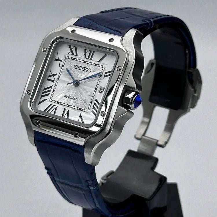 Seiko Mod Santos Leather | Blue - TWTwatches
