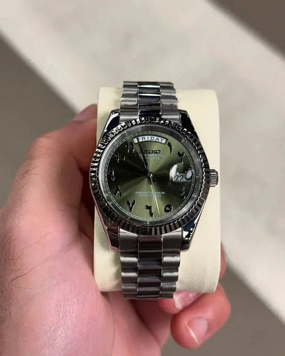 Seiko Mod Day Date Arabic | Olive - TWTwatches