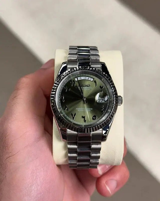 Seiko Mod Day Date Arabic | Olive - TWTwatches