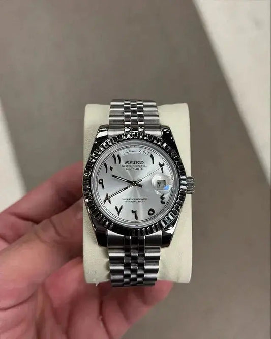 Seiko Mod Day Date Arabic | White - TWTwatches