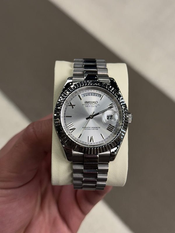 Seiko Mod Day Date Roman | White - TWTwatches