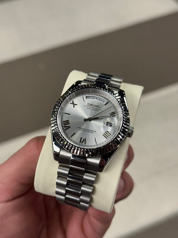 Seiko Mod Day Date Roman | White - TWTwatches