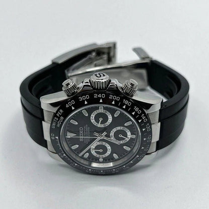 Seiko Mod Daytona Black | Rubber - TWTwatches