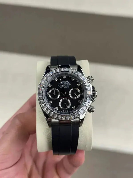 Seiko Mod Daytona Diamond | Black - TWTwatches