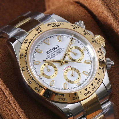 Seiko Mod Daytona Silver | Gold - TWTwatches