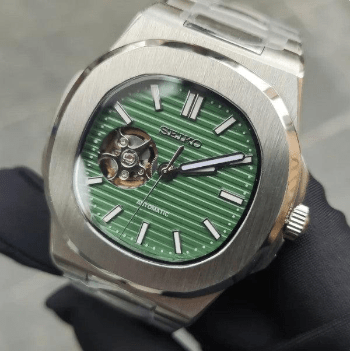 Seiko Mod Nautilus Open Heart | Green - TWTwatches