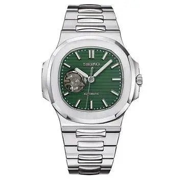 Seiko Mod Nautilus Open Heart | Green - TWTwatches