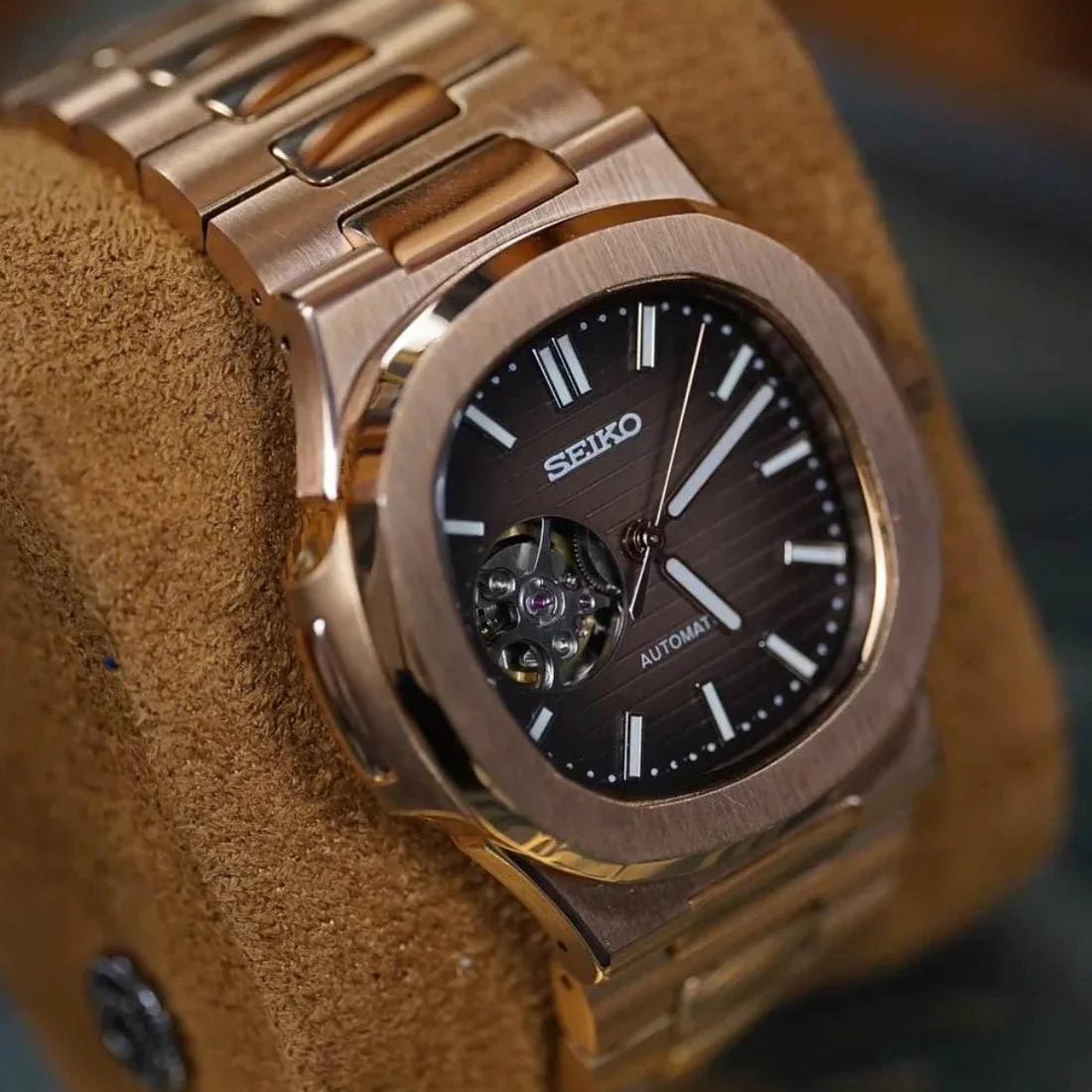Seiko Mod Nautilus Open Heart | Rose Gold - TWTwatches
