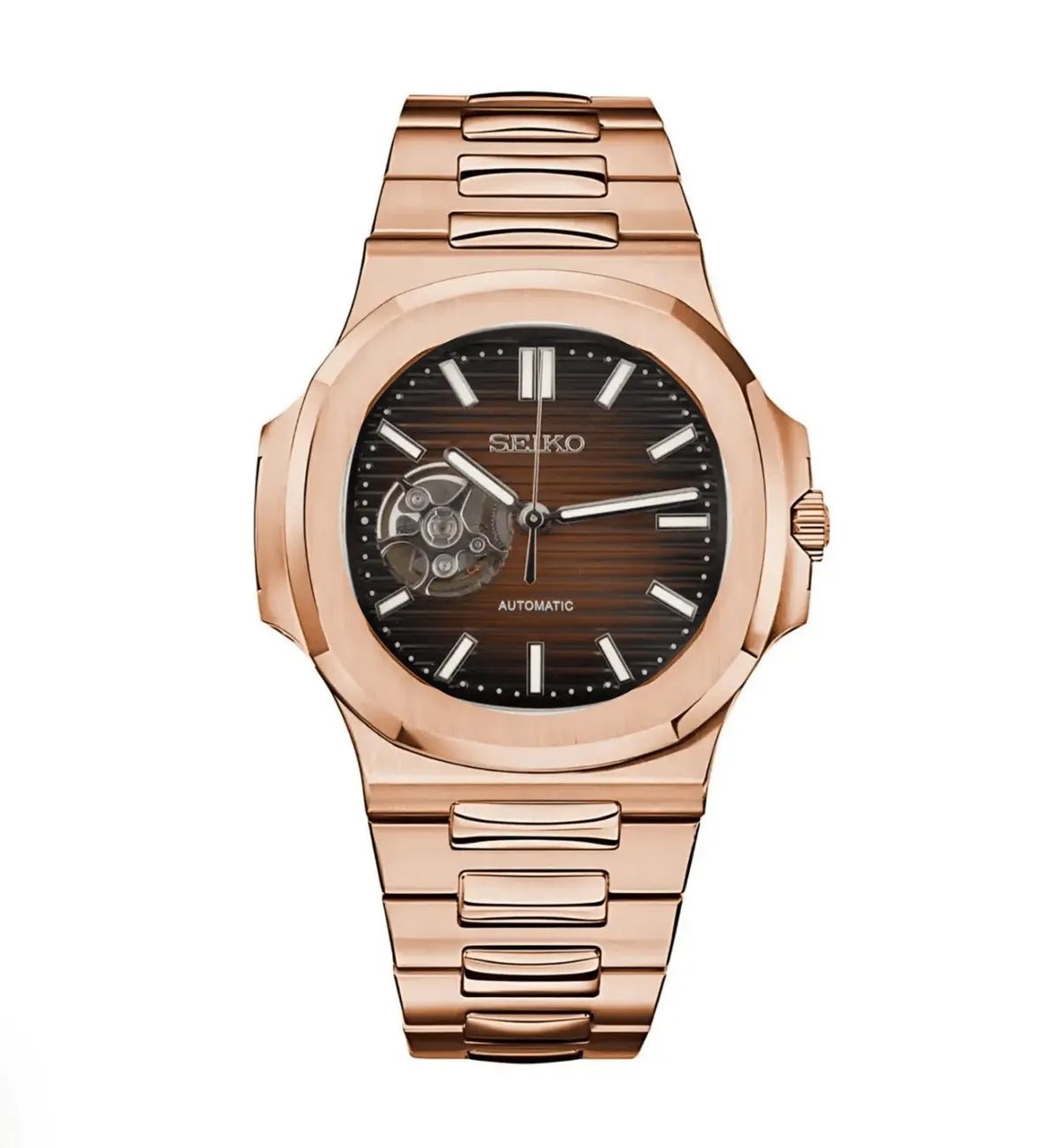 Seiko Mod Nautilus Open Heart | Rose Gold - TWTwatches