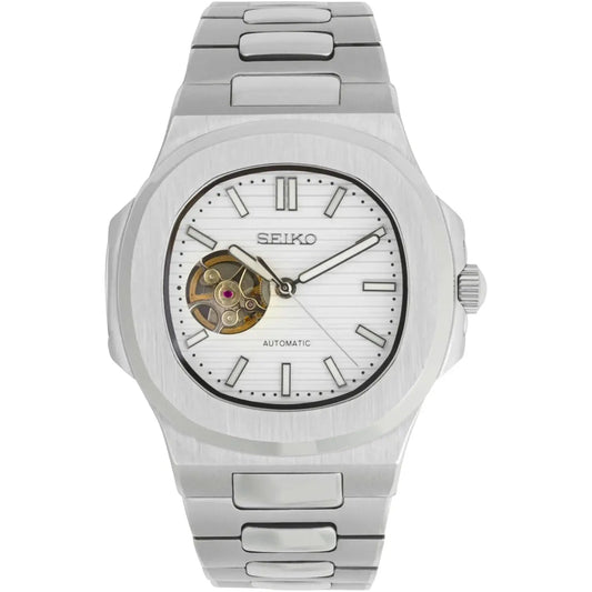 Seiko Mod Nautilus Open Heart | White - TWTwatches