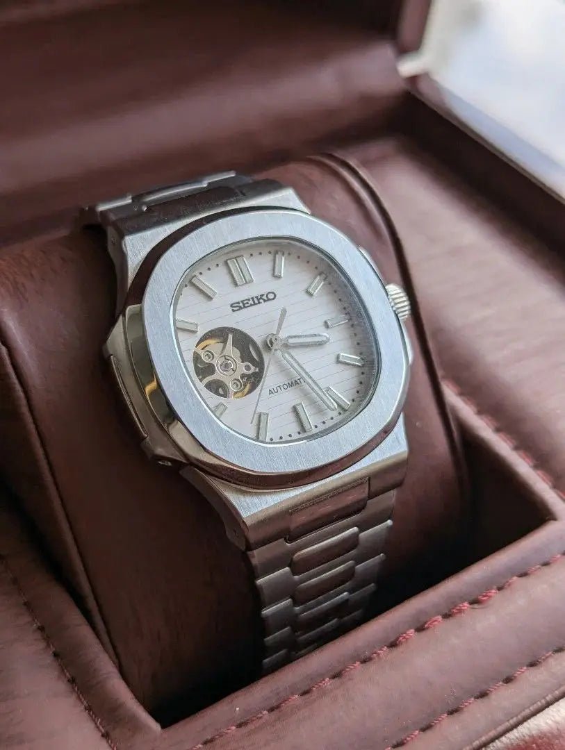 Seiko Mod Nautilus Open Heart | White - TWTwatches