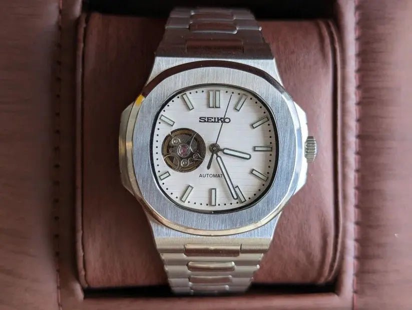 Seiko Mod Nautilus Open Heart | White - TWTwatches